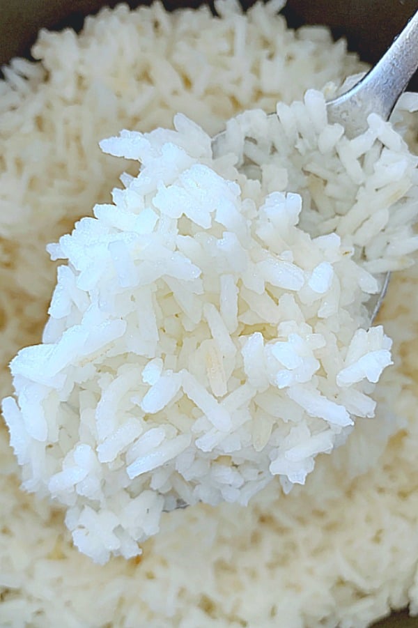 spoonful of cooked white rice