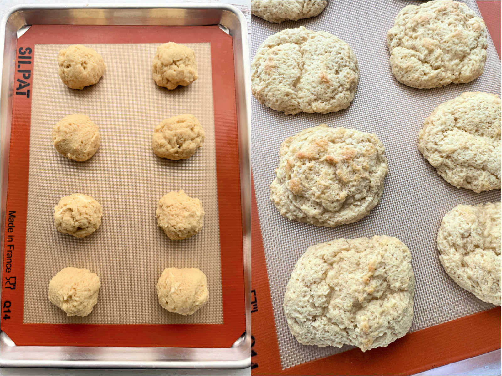 shortcakes on the baking sheet before and after