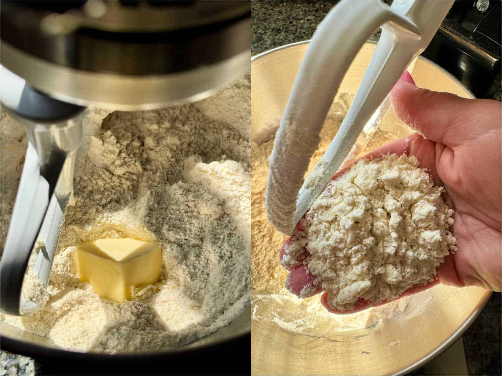 showing the butter being incorporated into the flour mixture
