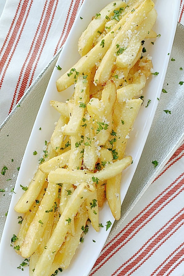 air fryer frozen french fries on a platter