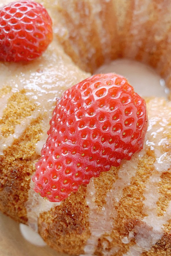close up view of strawberry cake