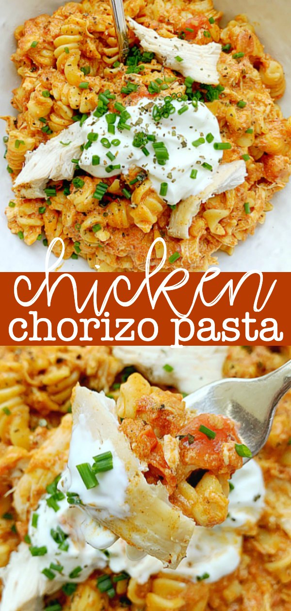 Chicken and Chorizo Pasta | Foodtastic Mom #chickenandchorizorecipes #pastarecipes