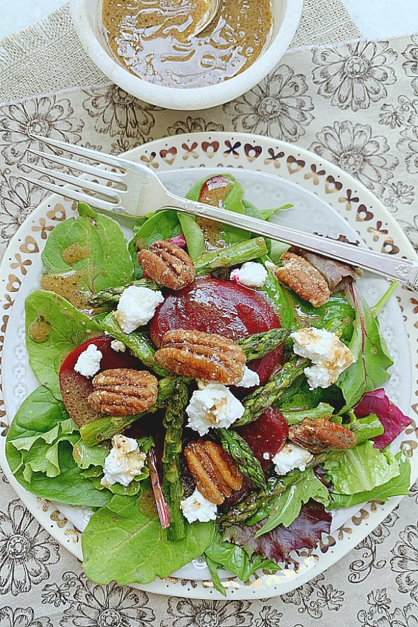 overhead view of french salad on a plate