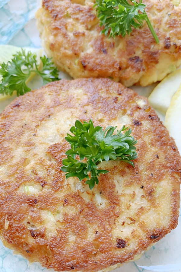 close up view of salmon patty