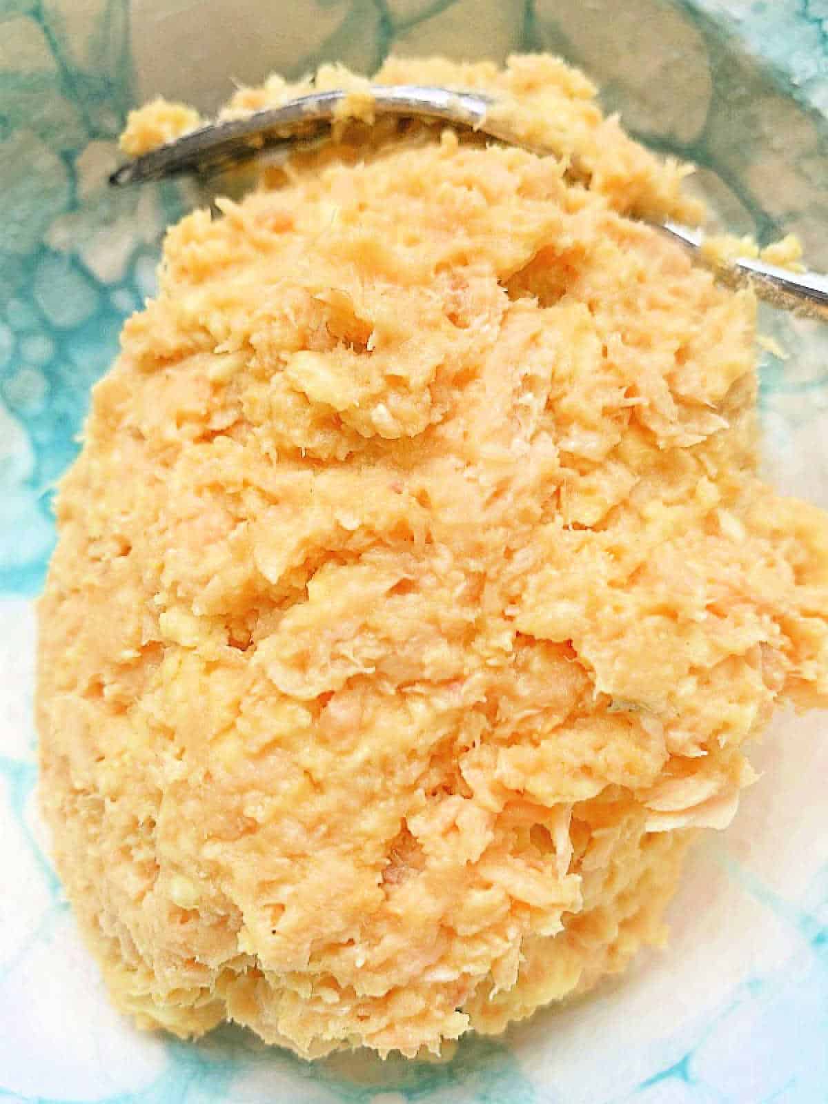 showing the salmon mixture before being formed into patties