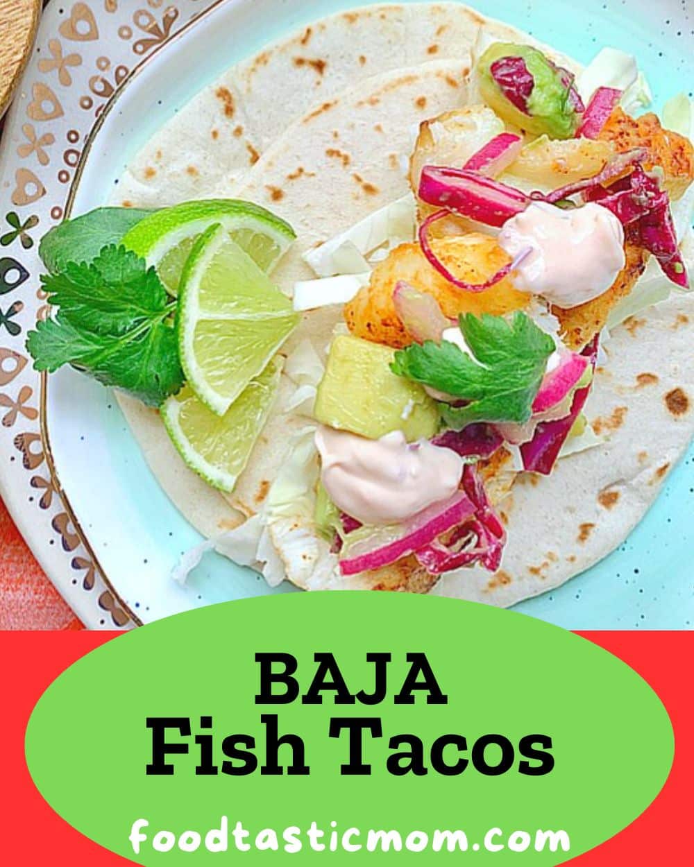 Perfectly seasoned halibut combines with a quick pickled avocado salsa, shredded cabbage and a creamy white sauce for these Baja Fish Tacos that are simply the best. via @foodtasticmom
