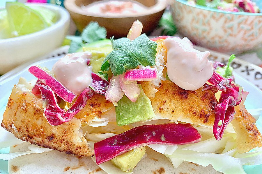 baja fish taco on a plate