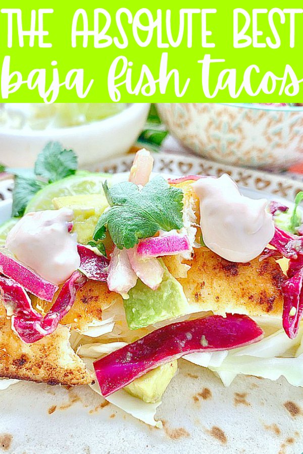 Perfectly seasoned halibut combines with a quick pickled avocado salsa, shredded cabbage and a creamy white sauce for these Baja Fish Tacos that are simply the best. via @foodtasticmom