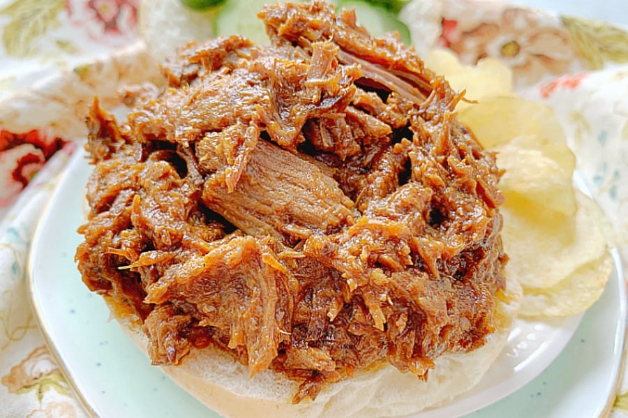 open faced barbecue pulled pork sandwich