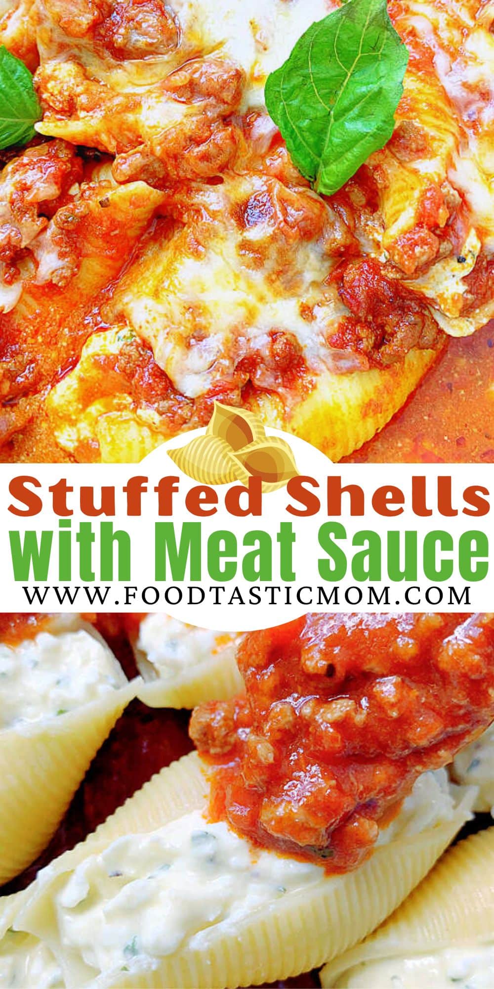 Conchiglioni Pasta Stuffed Shells with Meat Sauce is jumbo pasta shells and lots of cheese baked together with a made from scratch meat sauce. via @foodtasticmom