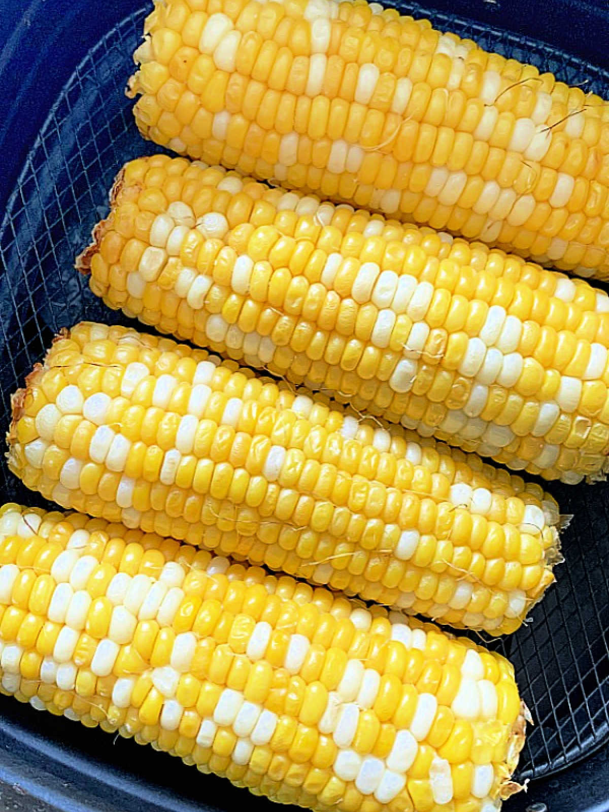 Air Fryer Corn on the Cob is ridiculously delicious - the air fryer seals in the corn's natural flavor. Brushed with honey butter, it is the ultimate summer treat. via @foodtasticmom