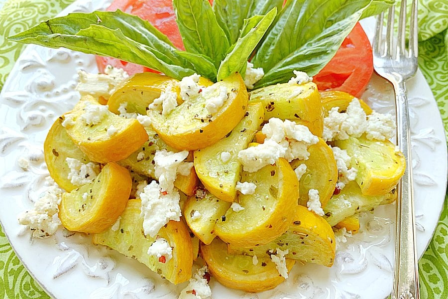 air fryer squash topped with feta cheese