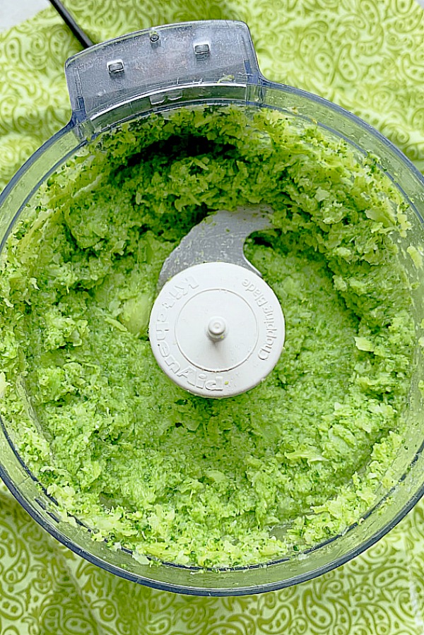 chopped broccoli in a food processor