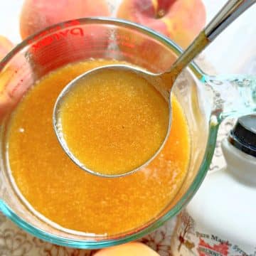 Homemade Peach Syrup is perfect for topping sweet breakfast treats and so much more! It can be made with either fresh or frozen peaches.