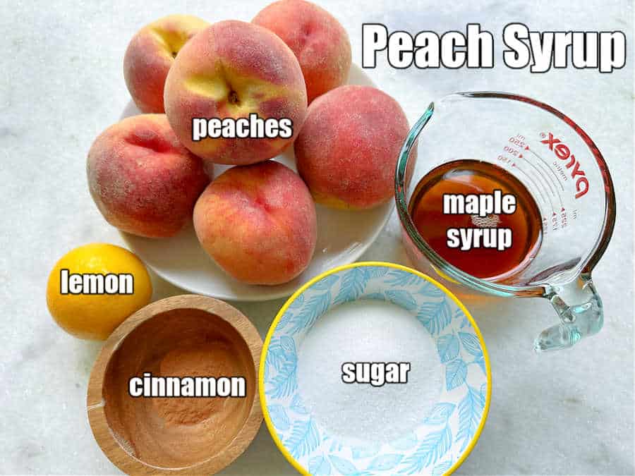 picture of all ingredients needed for making peach syrup
