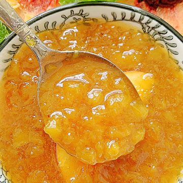 spooning up some fresh peach syrup