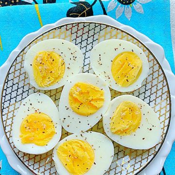 air fryer hard cooked eggs on a plate