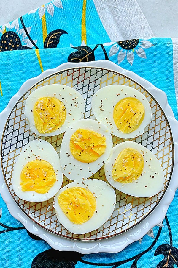 air fryer hard cooked eggs on a plate