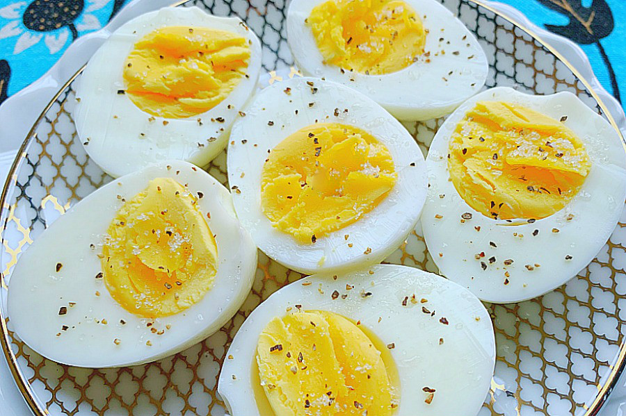 air fryer hard cooked eggs on a plate