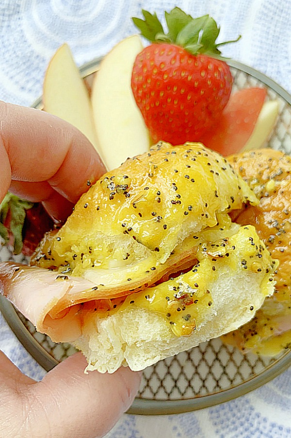 close up of hawaiian sweet roll sliders