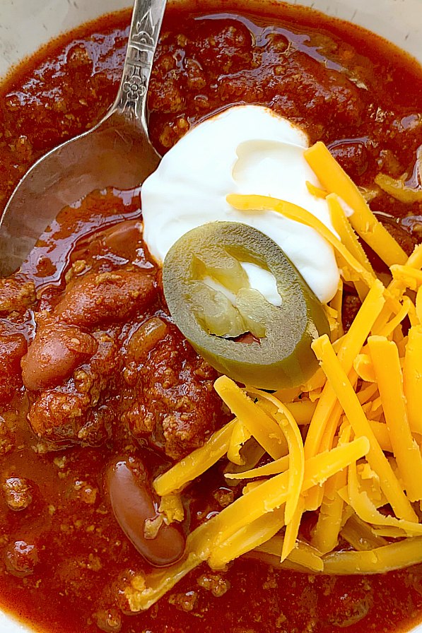 close up of my mom's chili recipe