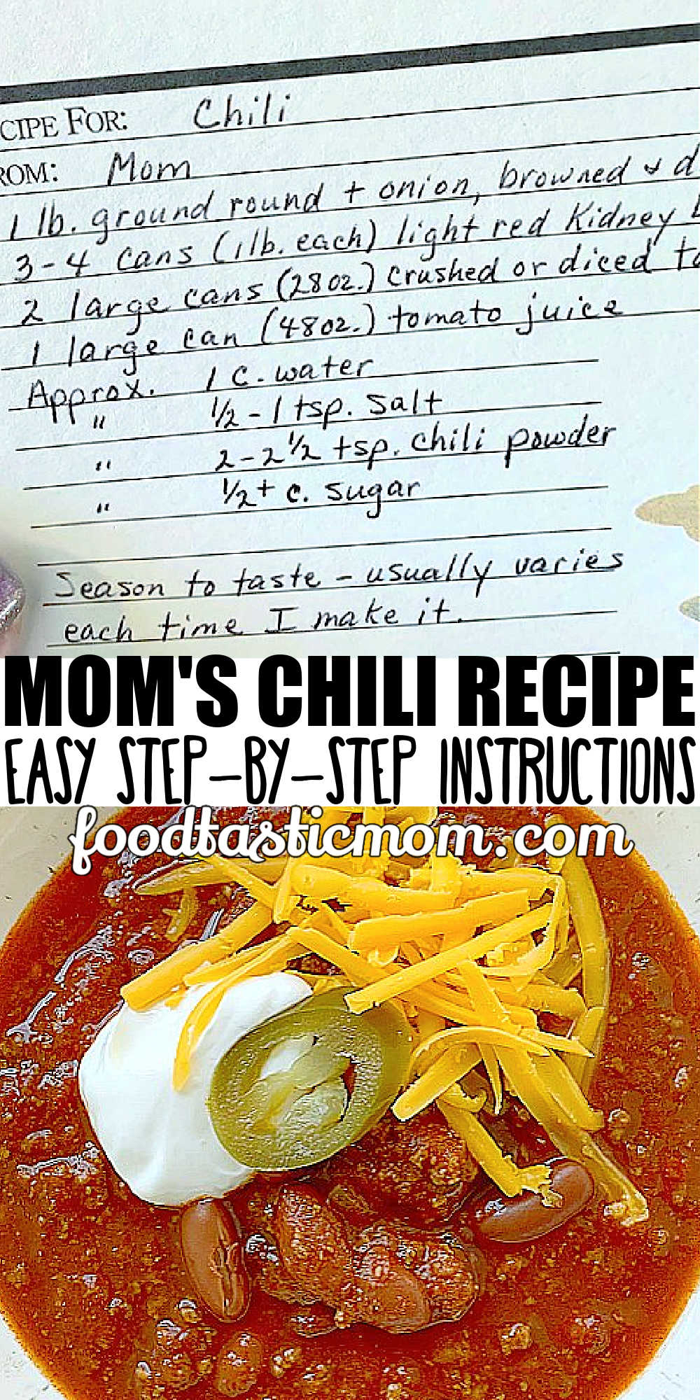 My Mom's Chili Recipe | Foodtastic Mom #chili #chilirecipe #chilirecipeeasy via @foodtasticmom