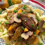 close up of chestnut beef stew