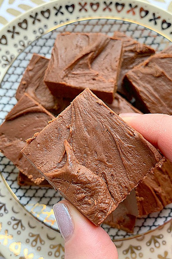 close up of a square of mom's microwave fudge