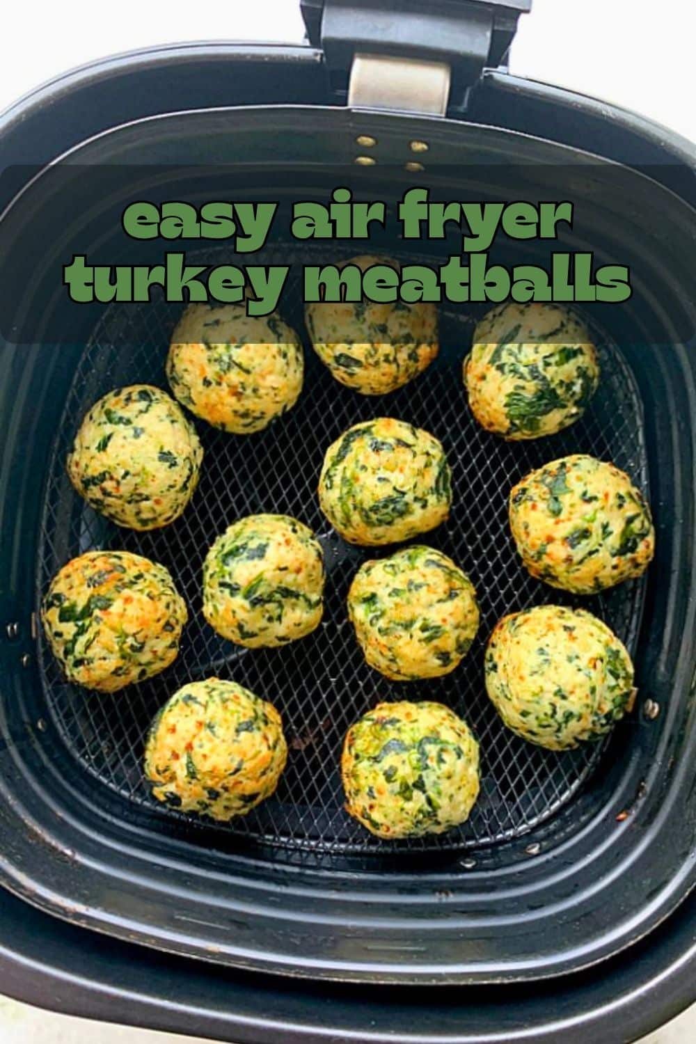 These air fryer turkey meatballs are healthy, delicious and have a Greek flair with spinach and feta cheese. They are perfect for meal prep. via @foodtasticmom