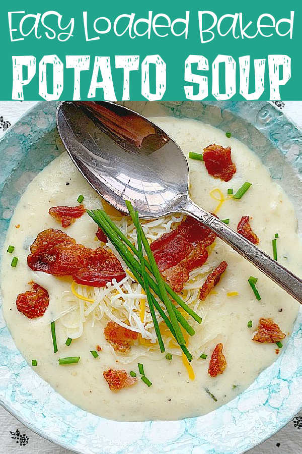 This Easy Loaded Baked Potato Soup is made with oven baked russet potatoes. It is pure comfort food in a bowl that your whole family will love. via @foodtasticmom