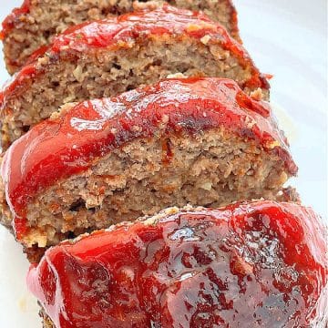 glazed air fryer meatloaf plated and sliced