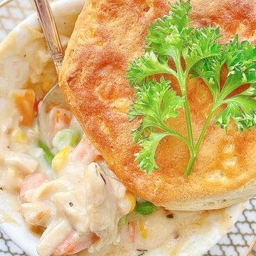 taking a peek at the filling of the air fryer pot pie