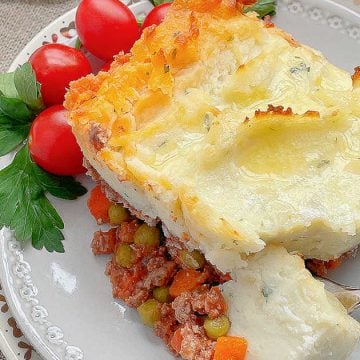 taking a bite of shepherd's pie