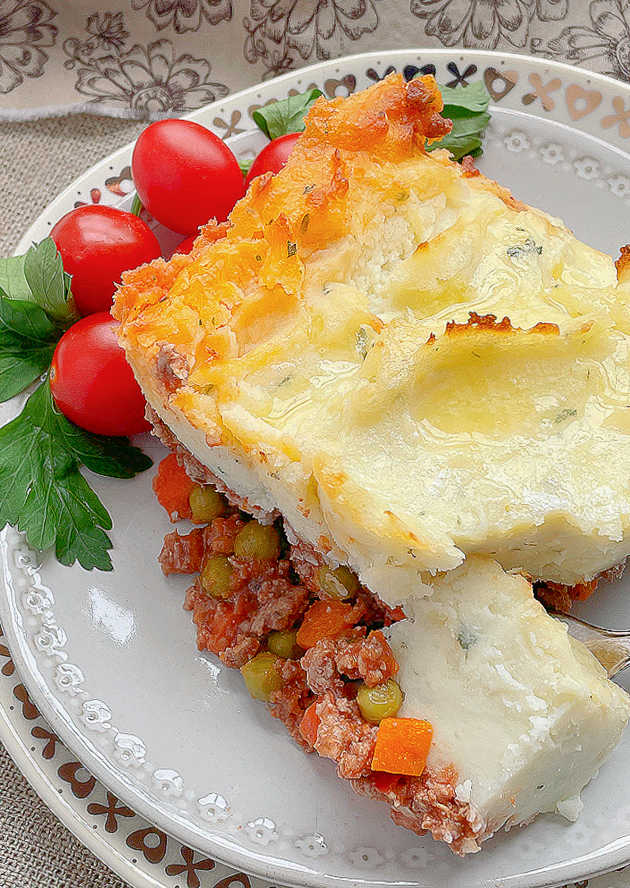 taking a bite of shepherd's pie