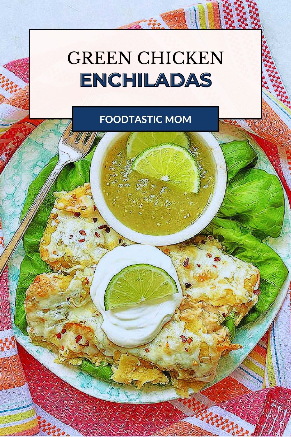 These Green Chicken Enchiladas bake in a high heat oven to improve the texture of the corn tortillas. They are a quick and easy dinner to make. via @foodtasticmom