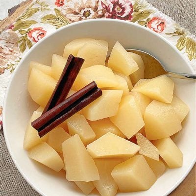 a bowl full of stewed pears