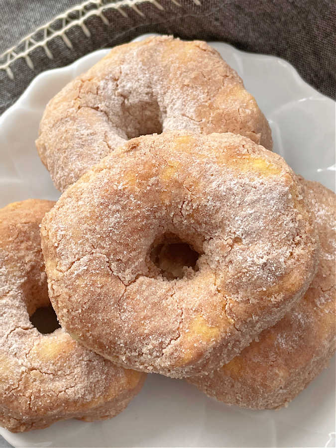 overhead view of air fryer donuts on plate