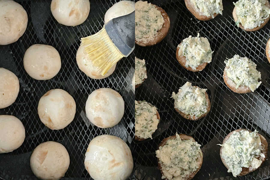 showing how to make stuffed mushrooms in the air fryer