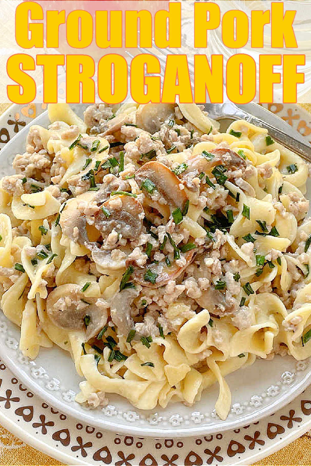 Pork Stroganoff is quick, creamy, comfort food with a lighter twist. Tender pork combines with buttery mushrooms and sweet apples in a tangy sour cream sauce. via @foodtasticmom