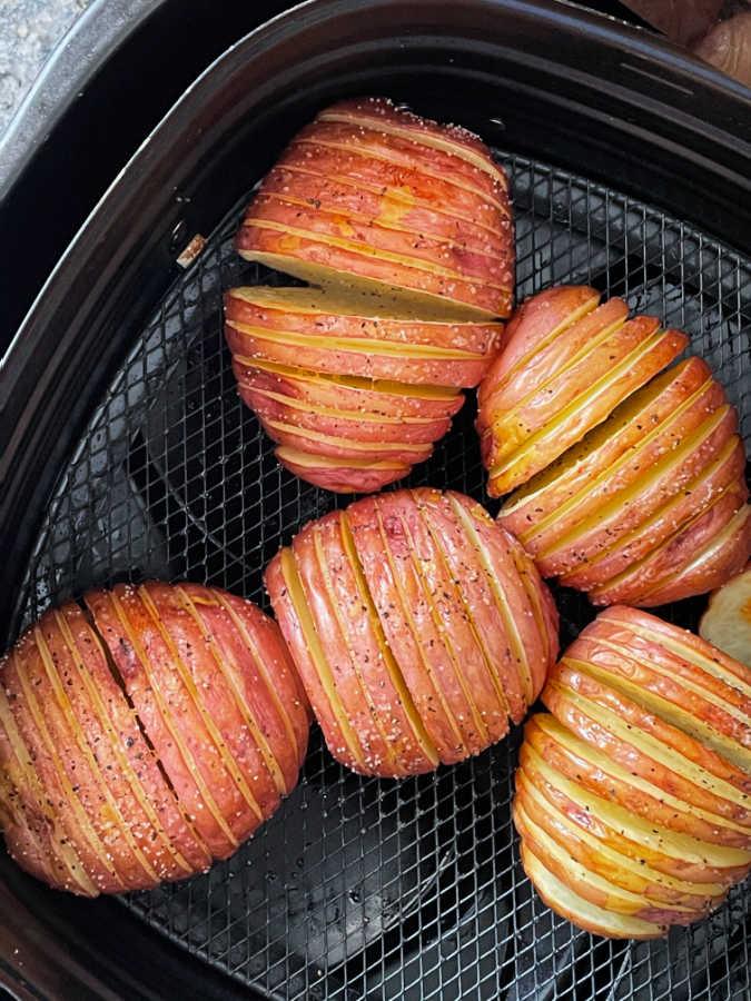 hasselback potatoes in the air fryer basket