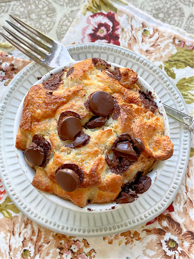 air fryer bread pudding before being topped with sauce