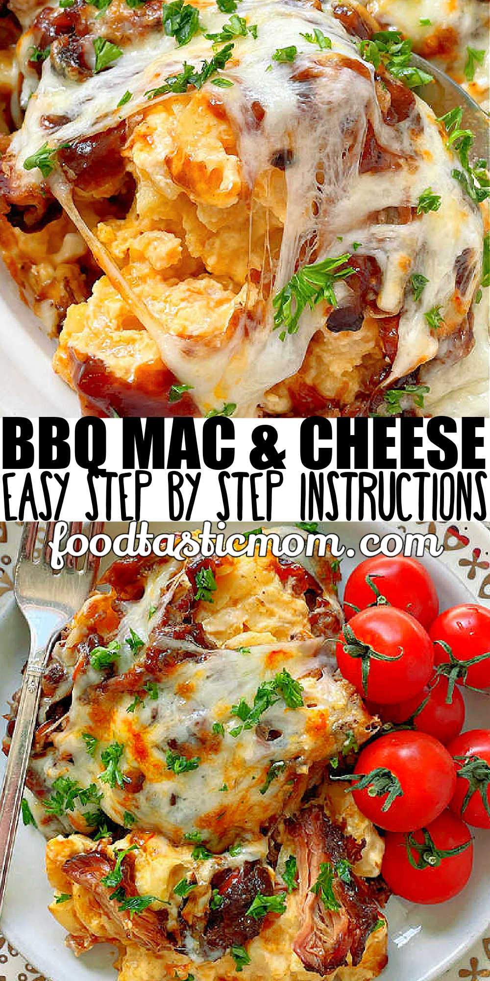 BBQ Mac and Cheese is like the ultimate casserole. Tangy homemade mac and cheese plus sweet and smokey pulled pork barbecue. via @foodtasticmom