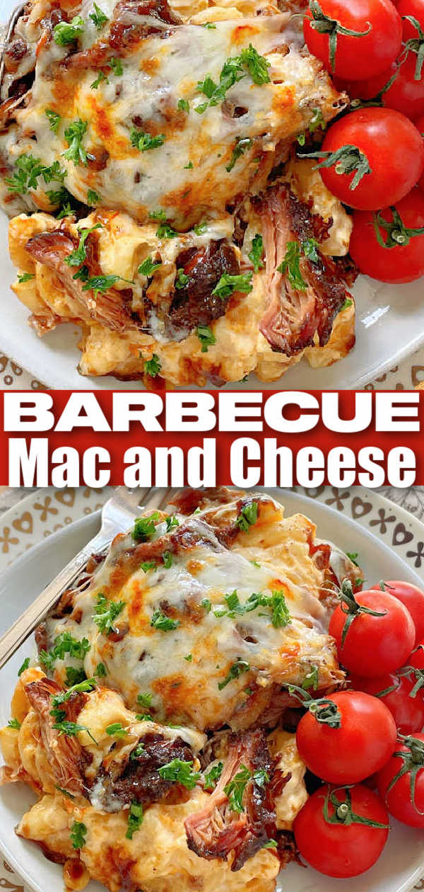 BBQ Mac and Cheese is like the ultimate casserole. Tangy homemade mac and cheese plus sweet and smokey pulled pork barbecue. via @foodtasticmom