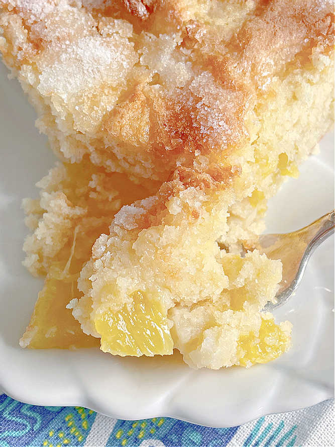 showing a close up of a slice of the pineapple cake