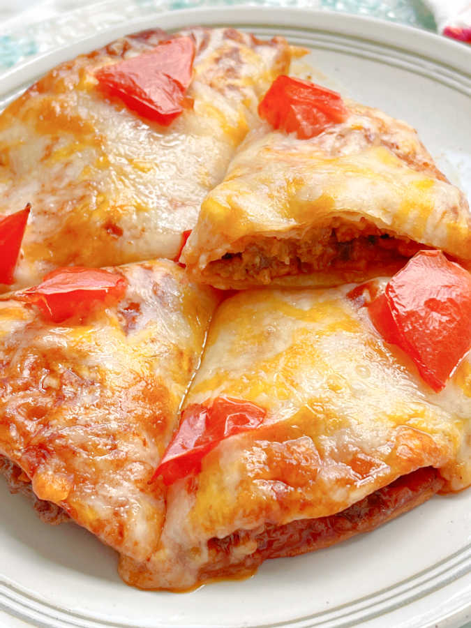 showing a slice of air fryer mexican pizza