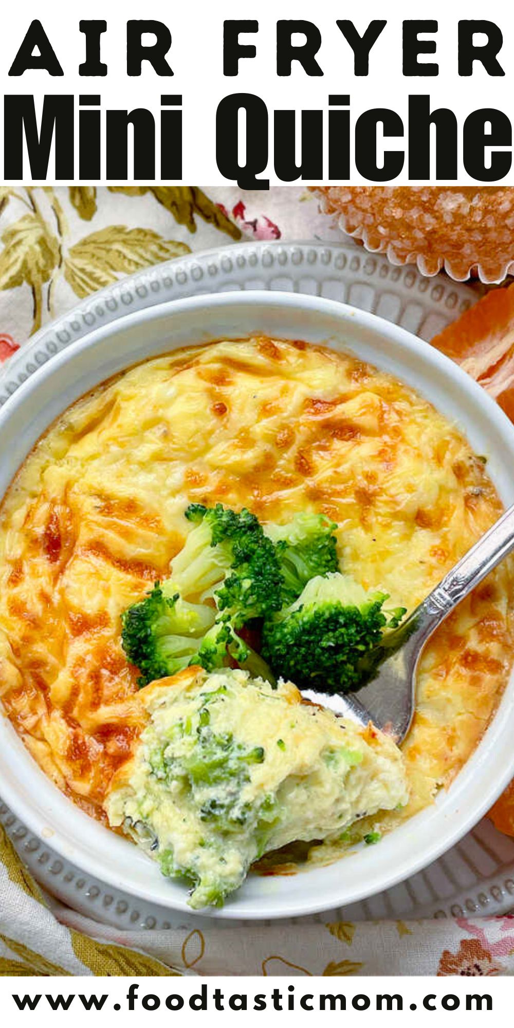 This Air Fryer Quiche is crustless and the filling possibilities are endless. High in protein, delicious and ready in just a few minutes. via @foodtasticmom