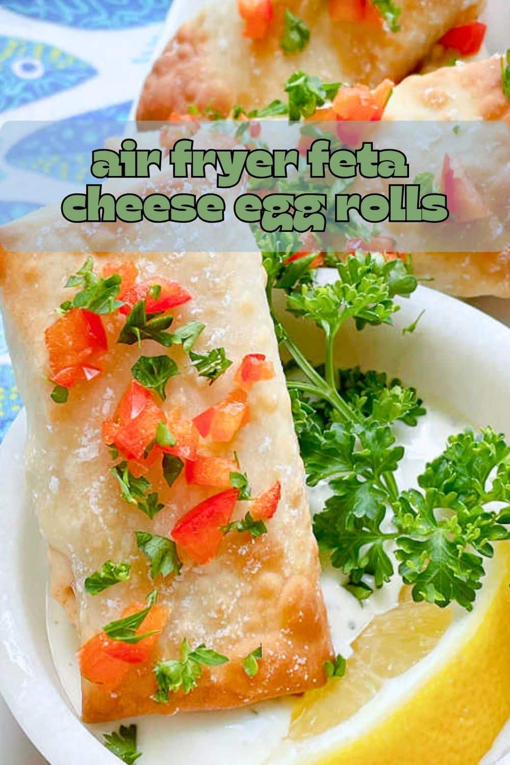 Air Fryer Feta Cheese Rolls are delightfully crispy egg rolls wrappers with red pepper, feta cheese, herbs and spices. Simply delicious. via @foodtasticmom