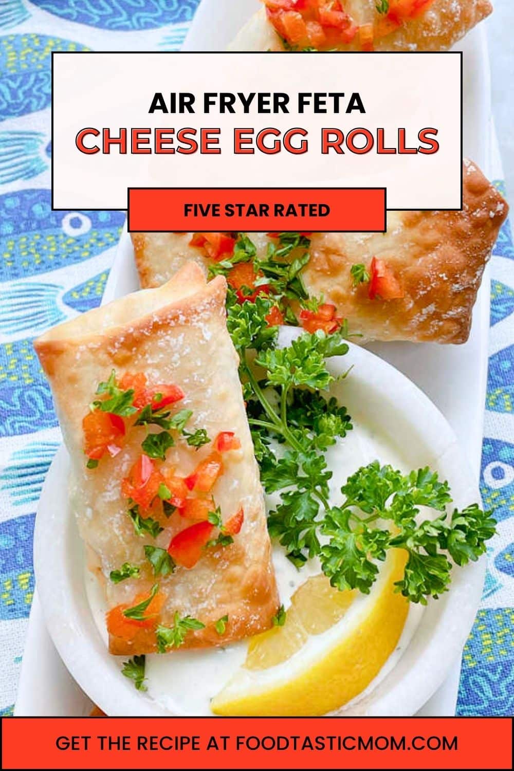 Air Fryer Feta Cheese Rolls are delightfully crispy egg rolls wrappers with red pepper, feta cheese, herbs and spices. Simply delicious. via @foodtasticmom