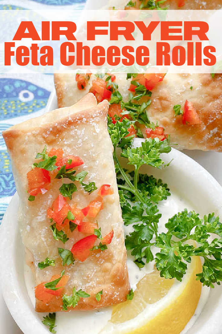 Air Fryer Feta Cheese Rolls are delightfully crispy egg rolls wrappers with red pepper, feta cheese, herbs and spices. Simply delicious. via @foodtasticmom