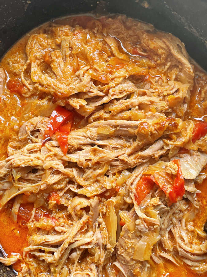 satay pork cooking in the slow cooker